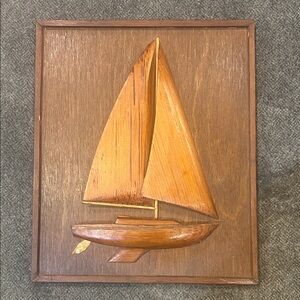 MCM Wooden Sailboat Wall sculpture/art. 10 by 12.